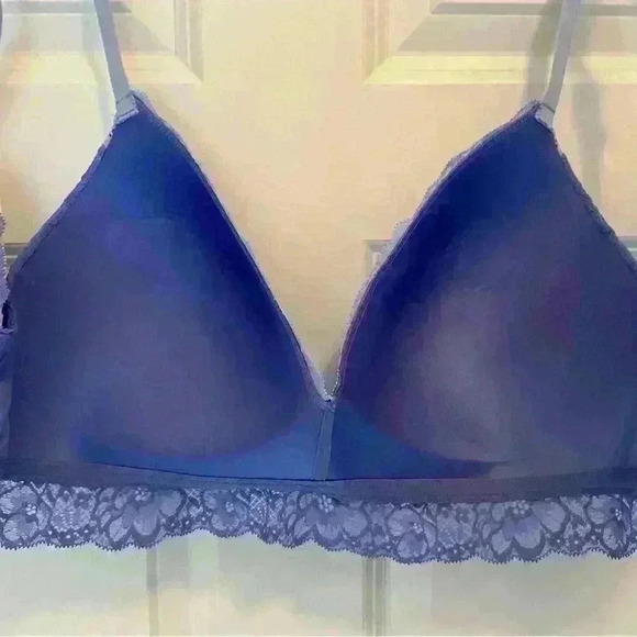 Aerie NWT Real Happy Women’s Size 38DD Wireless Lightly Lined Blue Lace Bralette - Picture 7 of 15